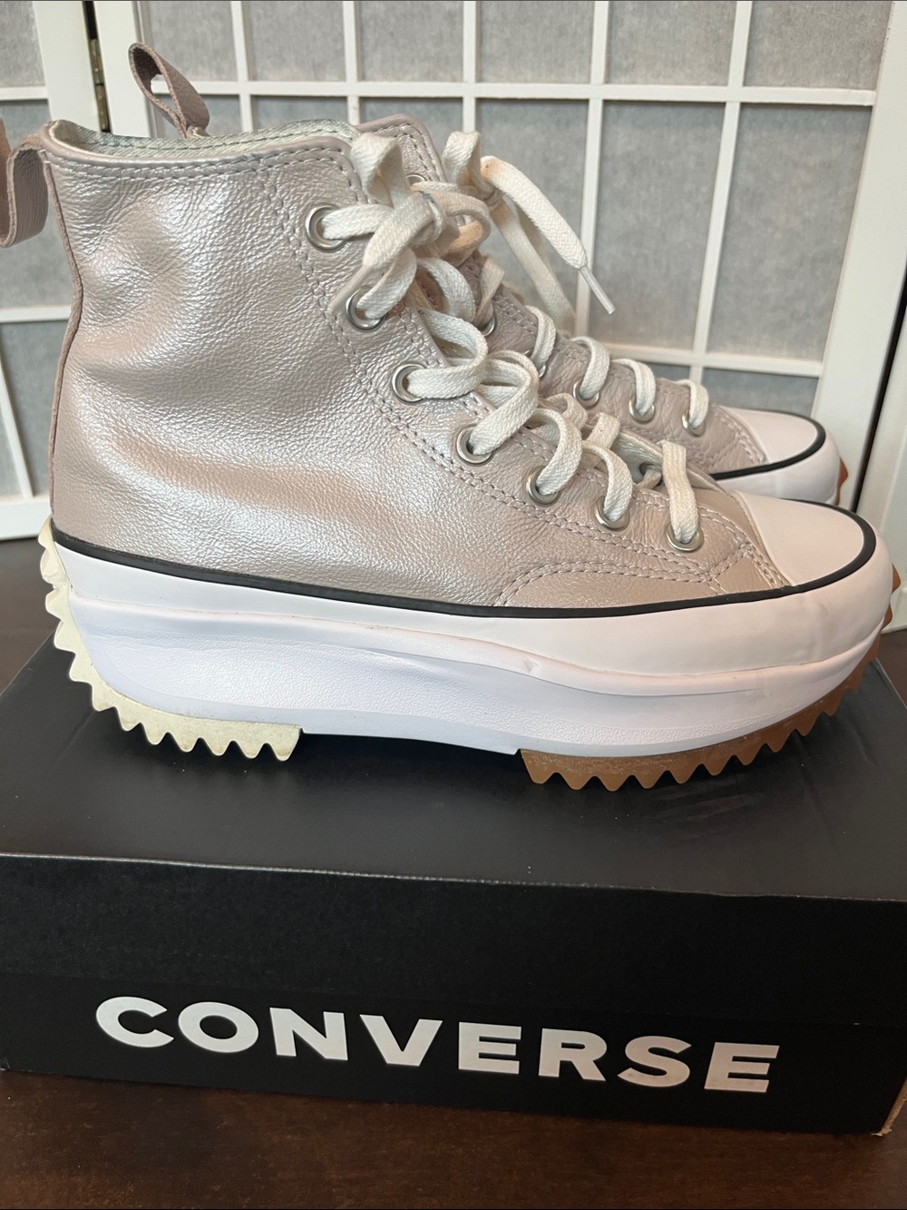 Converse Women’s Platform High-Top Chuck Taylor Sneaker in Light Beige and White